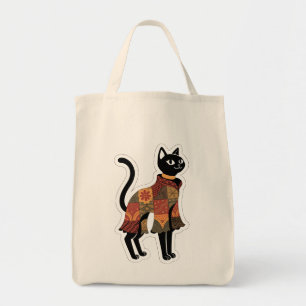 Sac fourre-tout en patchwork bohème avec chat noir