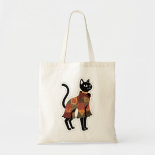 Sac fourre-tout en patchwork bohème avec chat noir