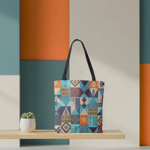 Sac fourre-tout en patchwork turquoise et orange