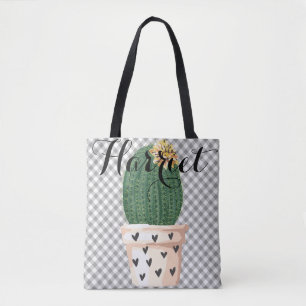 sac fourre-tout En vichy avec pot Cactus personnal