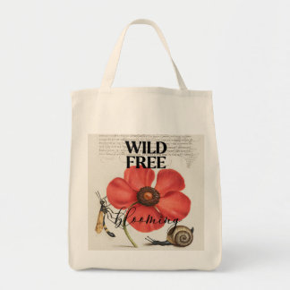 Sac fourre-tout épicerie botanique vintage pavot