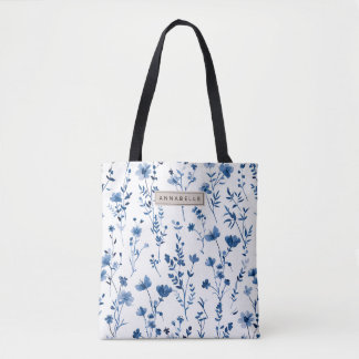 Sac fourre-tout Fleur sauvage bleu chalet français