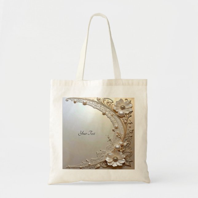 Sac fourre-tout fleurs blanches modernes perles (Devant)