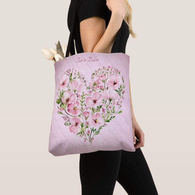Sac fourre-tout floral à cœur rose (De près)