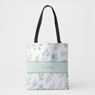 Sac fourre-tout floral à motif aquarelle et monogr