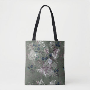 Sac fourre-tout floral à papillon de vert sauge