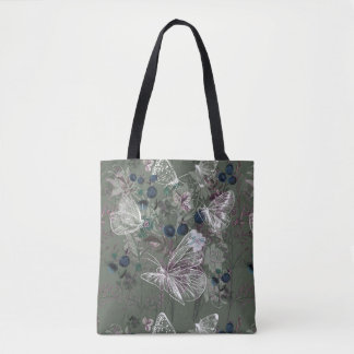 Sac fourre-tout floral à papillon de vert sauge
