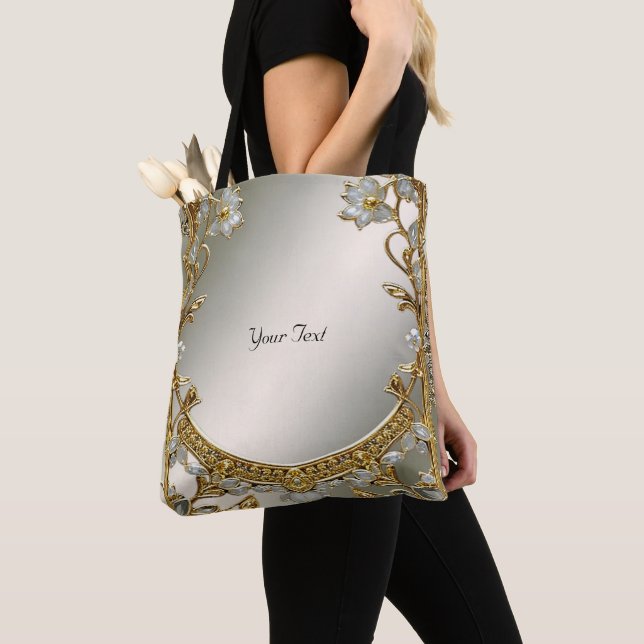Sac fourre-tout Floral Blanc Orné Or (De près)