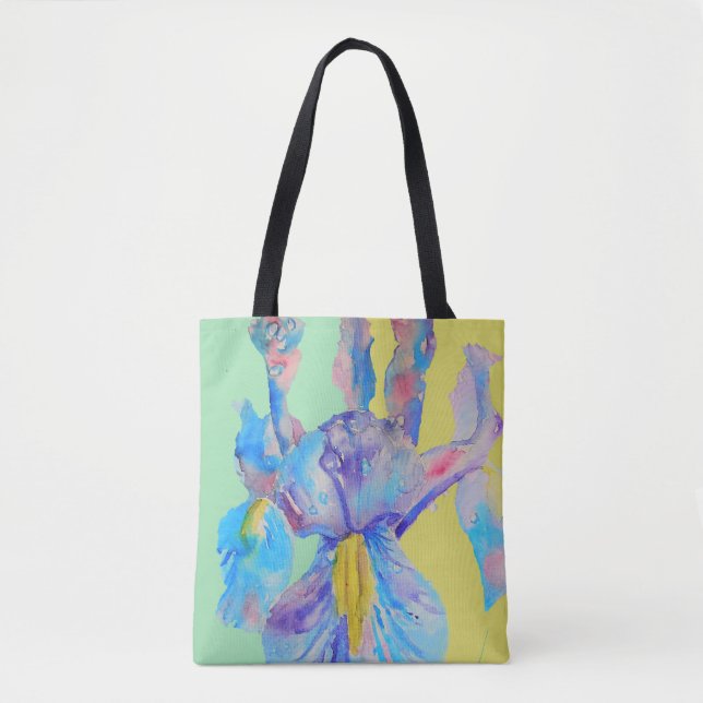 Sac fourre-tout floral bleu Fleur d'Iris Watercolo (Devant)