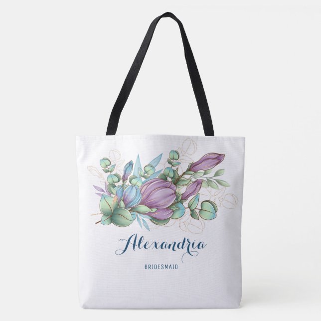 Sac fourre-tout floral chic peint monogramme (Devant)