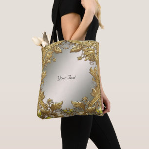 Sac fourre-tout floral décoratif or élégant