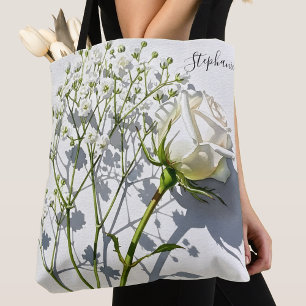 Sac fourre-tout floral en rose blanche personnalis