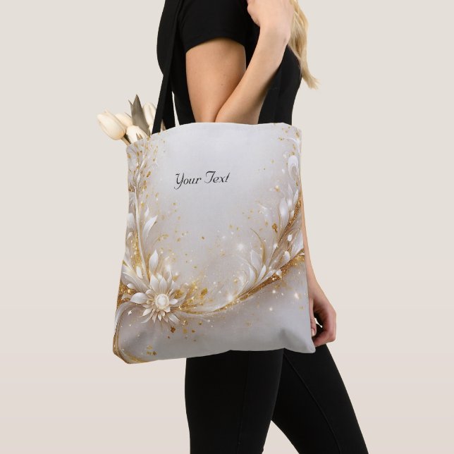 Sac fourre-tout floral or blanc (De près)