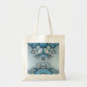 Sac fourre-tout floral orné bleu