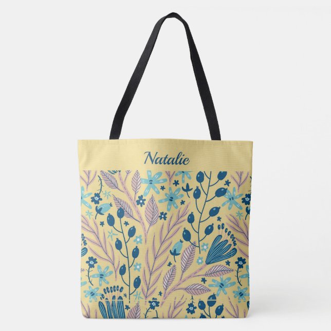 Sac fourre-tout floral peint simple Monogramme (Devant)