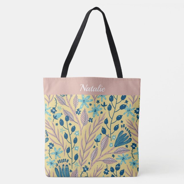 Sac fourre-tout floral peint simple Monogramme (Devant)