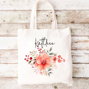 Sac fourre-tout floral personnalisé à l'aquarelle,