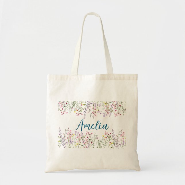 Sac fourre-tout floral personnalisé, cadeau d'anni (Devant)