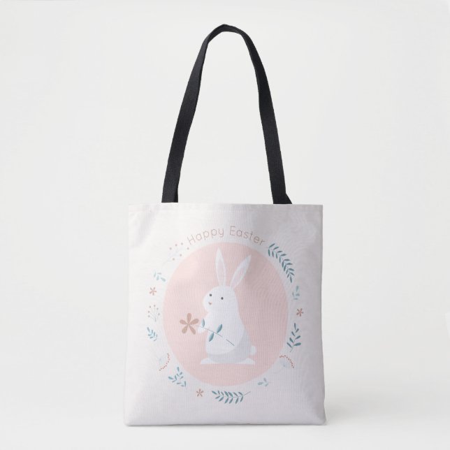 Sac fourre-tout floral simple au lapin de Pâques | (Devant)