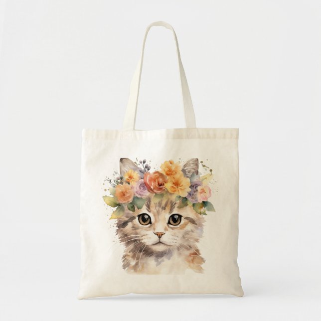 sac fourre-tout foral de chat amoureux (Devant)