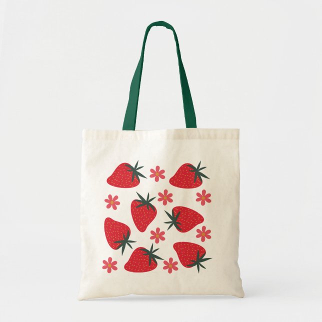 Sac fourre tout fraises simples rose vert rouge (Devant)