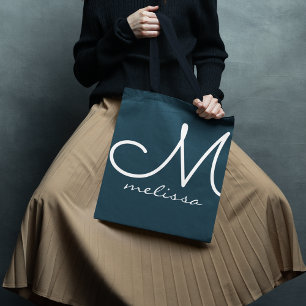 Sac fourre-tout gris bleu foncé avec son nom