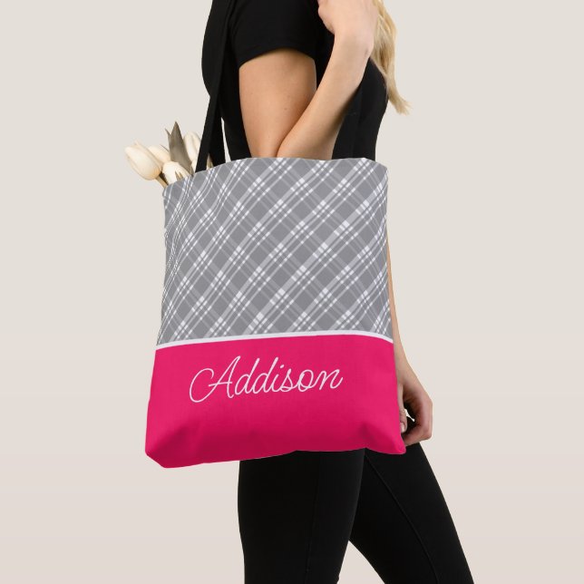 Sac fourre-tout Gris Plaid Et Rosé (De près)