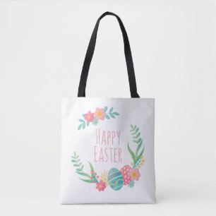 Sac fourre-tout heureux floral simple à Pâques  