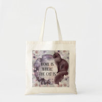 Sac fourre-tout Home est là où le chat est aquarel