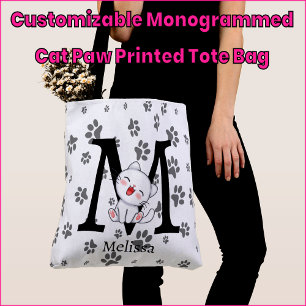 Sac fourre-tout imprimé patte de chat monogrammé p