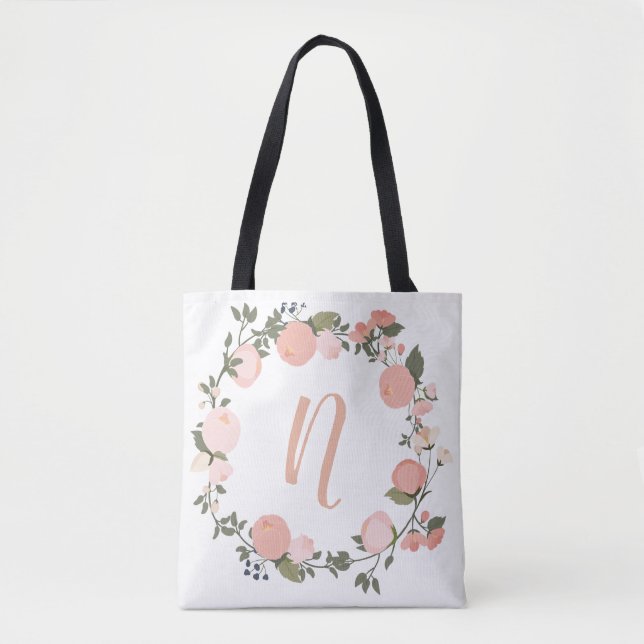 Sac fourre-tout initial floral personnalisé (Devant)