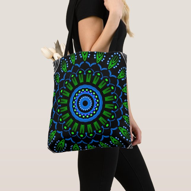 Sac fourre-tout Jimette Design Mandala vert bleu (De près)
