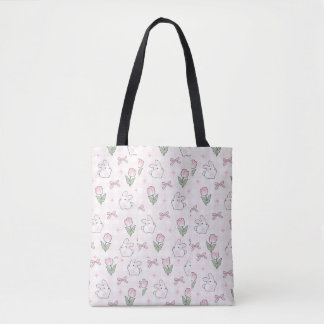 Sac fourre-tout lapin blanc / ruban rose Coquette