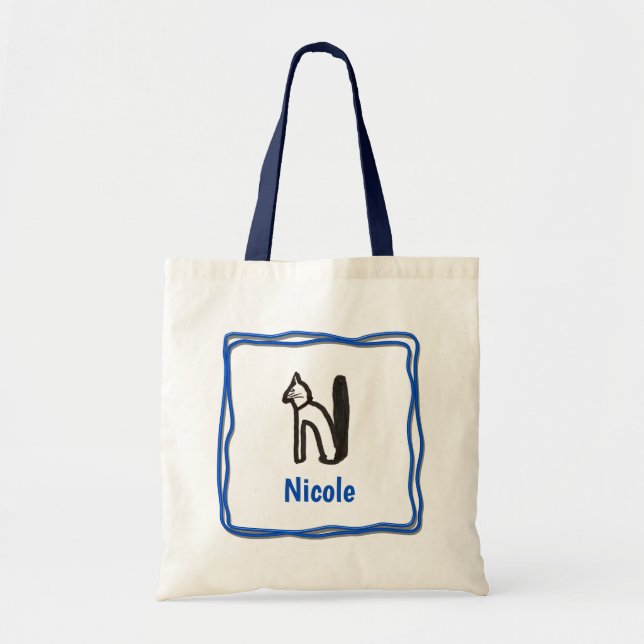 Sac fourre-tout - Lettre de chat N avec nom dans l (Devant)