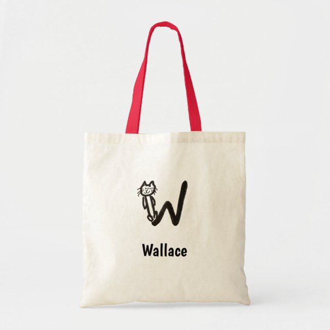 Sac fourre-tout - Lettre de chat W avec nom (Devant)