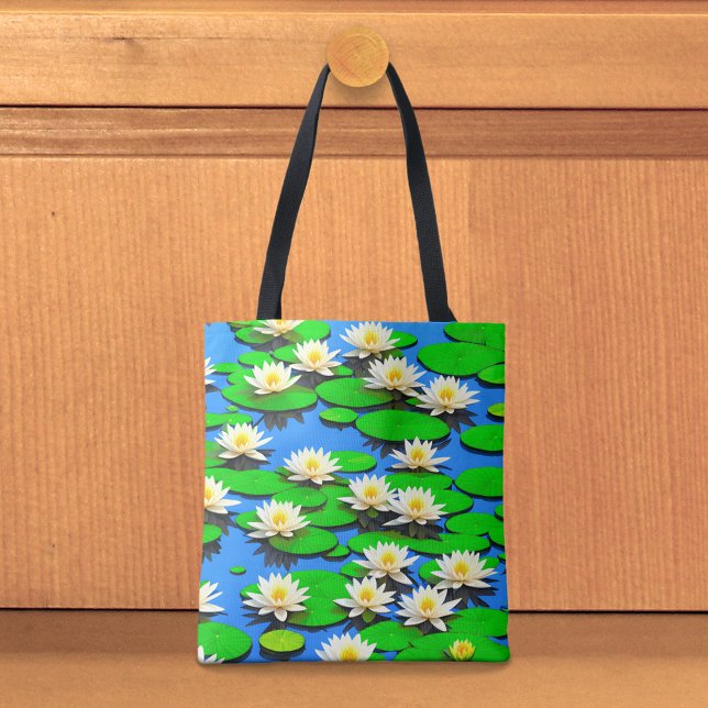 Sac fourre-tout Lys d'eau blancs (Tote bag with white water lilies)