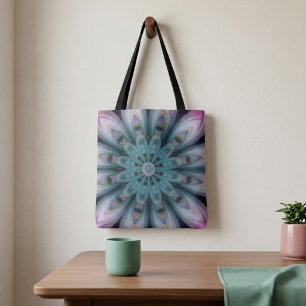 Sac fourre-tout mandala de fleurs rose et vert