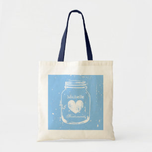 Sac fourre-tout mariage en bocal de mason bleu pou