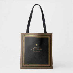 sac fourre-tout marron monogrammé avec coeurs faux