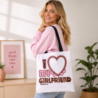 Sac fourre-tout marron rose 'J'aime ma petite amie