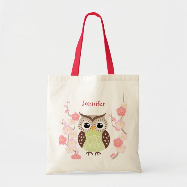 Sac fourre-tout mignon à hibou et à fleur d'Ume (Devant)