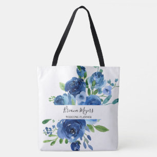Sac fourre-tout moderne floral bleu marine aquarel