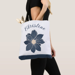 Sac fourre-tout Monogram Navy Blue Flower Dahlia