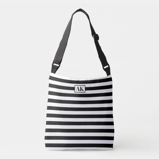 Sac fourre-tout Monogramme à rayures noir et blanc (Devant)