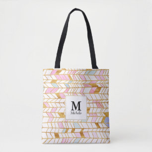 Sac fourre-tout Monogramme Motif rose et or Chevro