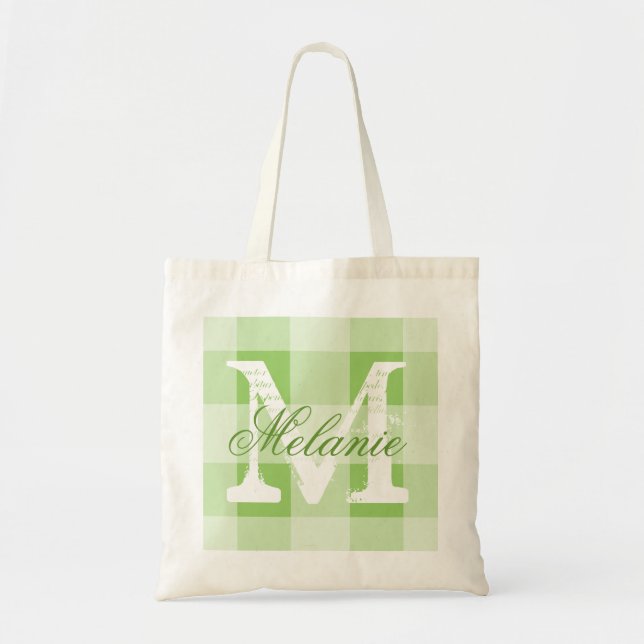 Sac fourre-tout monogramme vert en vichy personnal (Devant)