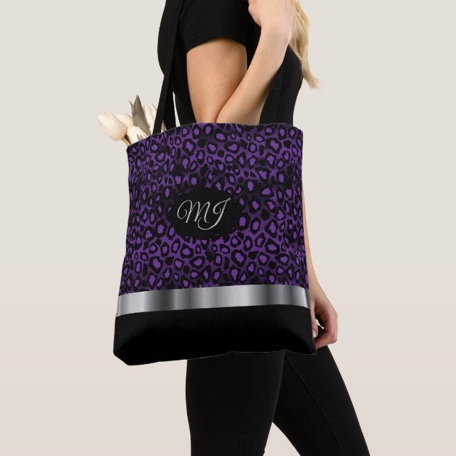 Sac fourre-tout Motif de Léopard violet de Monogra (De près)