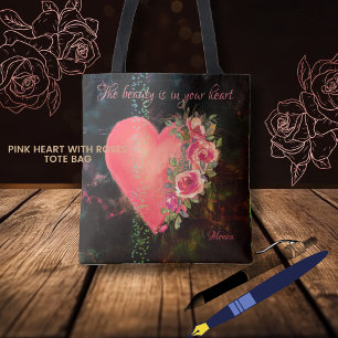 Sac fourre-tout noir à cœur rose magnifique