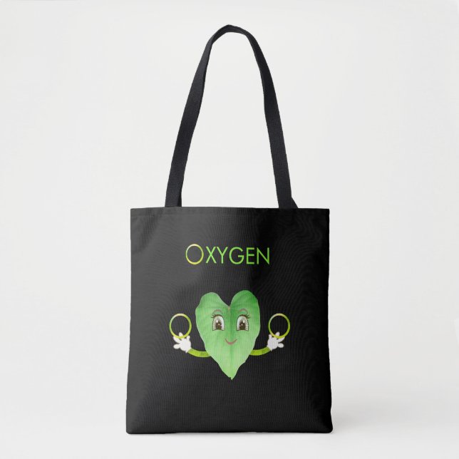 Sac fourre-tout noir avec feuille de cœur vert heu (Devant)