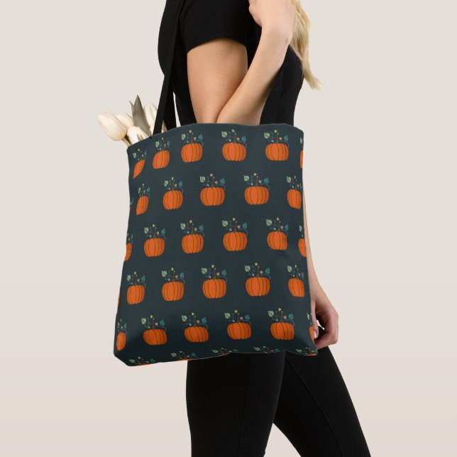 Sac fourre-tout noir citrouille d'Halloween (De près)
